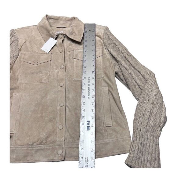 ecru Academia Suede Sweater Knit Jean Jacket Chamois Leather Wool Luxury - Picture 3 of 9
